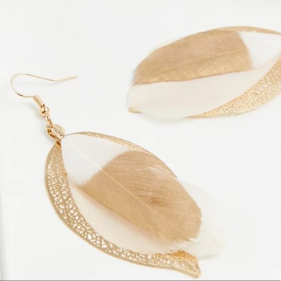 TORRID GOLD-TONE FEATHER TEARDROP EARRINGS - Picture 2 of 3